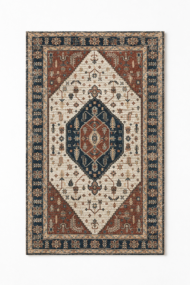 Modern Familia Vintage Style Bathmat - Indoor Woven Mat with Floral Border - 20"x30"