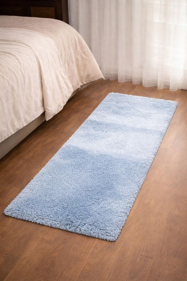 Soft Plush Runner Rug – 22x61 Inch Anti-Slip Hallway & Bathroom Carpet -  Light Blue