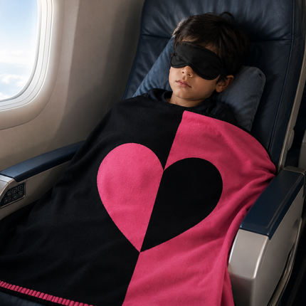 Black Pink Organic Cotton Travel Blanket and Eye Mask Set