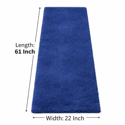 Soft Plush Runner Rug – 22x61 Inch Anti-Slip Hallway & Bathroom Carpet -  Blue