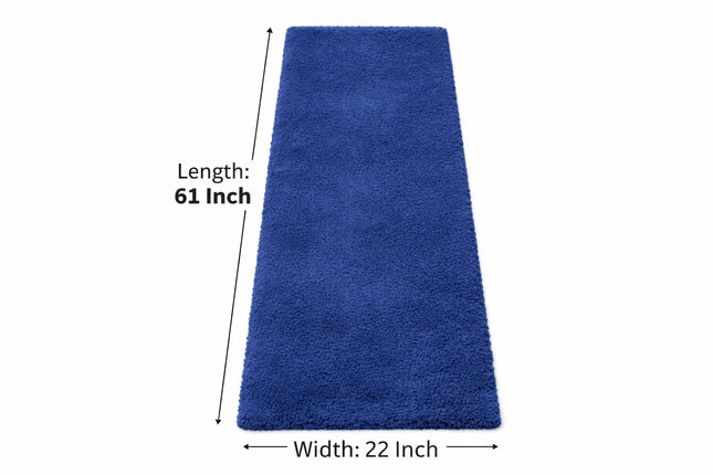 Soft Plush Runner Rug – 22x61 Inch Anti-Slip Hallway & Bathroom Carpet -  Blue
