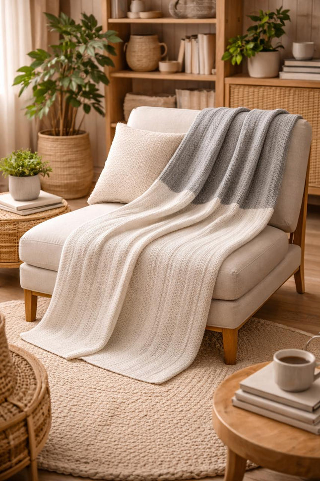 Driftwood Knit Cotton Throw - Cozy Living Room and Bedroom Throws - Throws