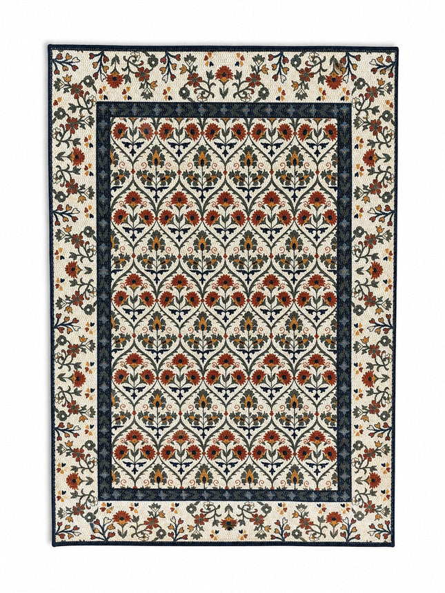 Floral Diversion Vintage Style Bathmat - Indoor Woven Mat with Floral Border - 20"x30"