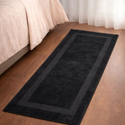 Soft Plush Runner Rug – 22x61 Inch Anti-Slip Hallway & Bathroom Carpet -  Black