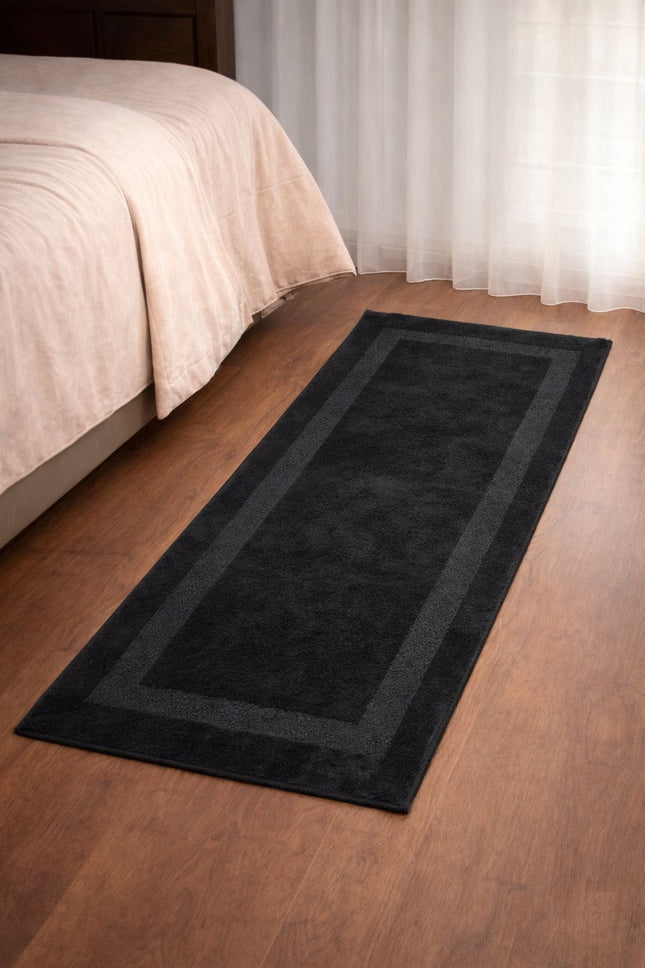 Soft Plush Runner Rug – 22x61 Inch Anti-Slip Hallway & Bathroom Carpet -  Black