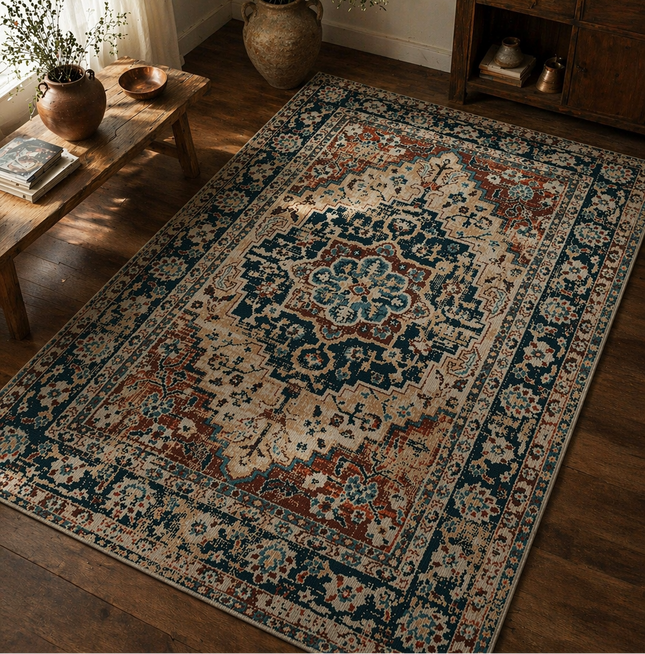 Jaipur |  Vintage Persian Style Medallion Area Rug – Neutral Traditional Carpet - 7x5ft
