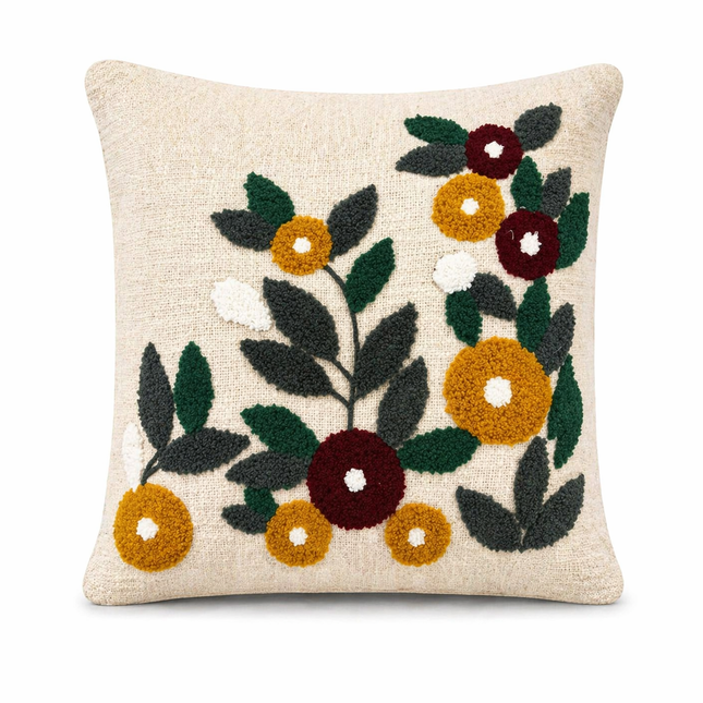 Rustic Bloom Embroidered Cushion Cover