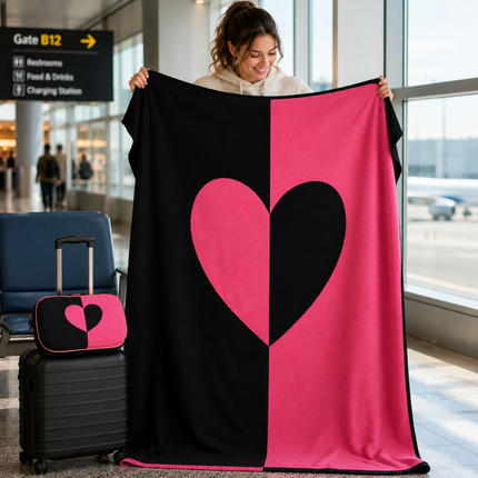 Black Pink Organic Cotton Travel Blanket and Eye Mask Set