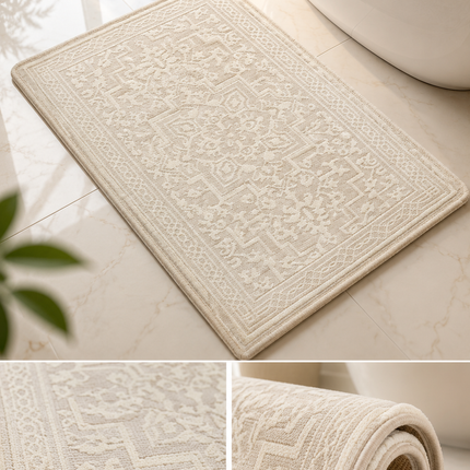Vintage Cream Bathroom Rug – Foam Plush Cotton Absorbent Bath Mat - 20”x32”