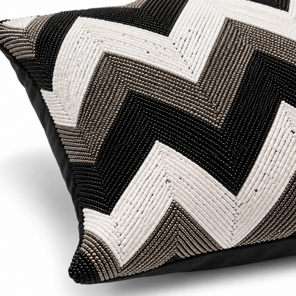 Monochrome ZigZag Beaded Cushion Cover 16x16