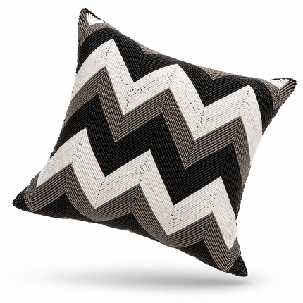 Monochrome ZigZag Beaded Cushion Cover 16x16