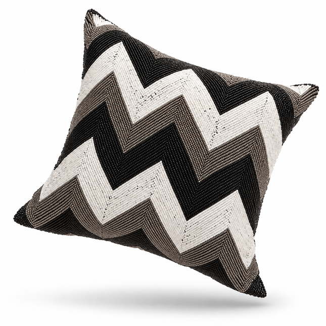 Monochrome ZigZag Beaded Cushion Cover 16x16