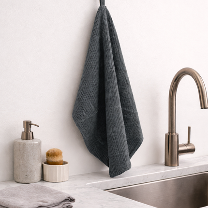 Premium Waffle Weave Kitchen Towel Set of 2 – Quick Dry, Highly Absorbent, Odor-Free Dish Cloth (Dark Grey)