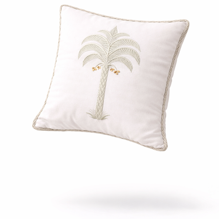 Embroidered Palm Tree Cushion Cover Set of 2 – Neutral Cotton Decorative Throw Pillow Cover with Coastal Boho Design