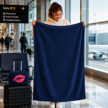 Lips Organic Cotton Travel Blanket and Eye Mask Set
