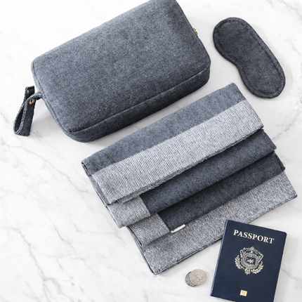 Travel Kit - Organic Cotton Travel Blanket and Eye Mask Set