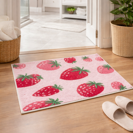 Strawberry Bliss Soft Bath Mat – 16" x 24" Non-Slip Plush Bathroom Rug