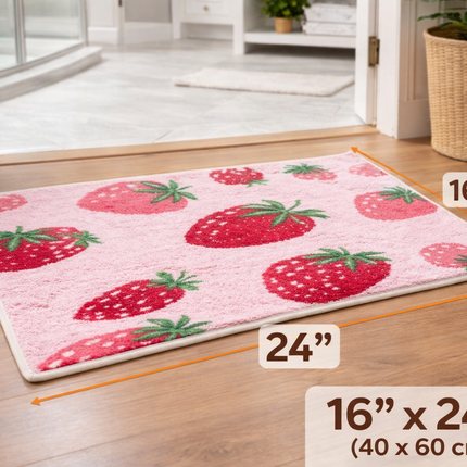 Strawberry Bliss Soft Bath Mat – 16" x 24" Non-Slip Plush Bathroom Rug