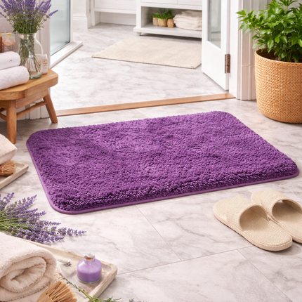 Plum Velvet Plush Bath Mat – Ultra Soft Non-Slip 16" x 24" Bathroom Rug