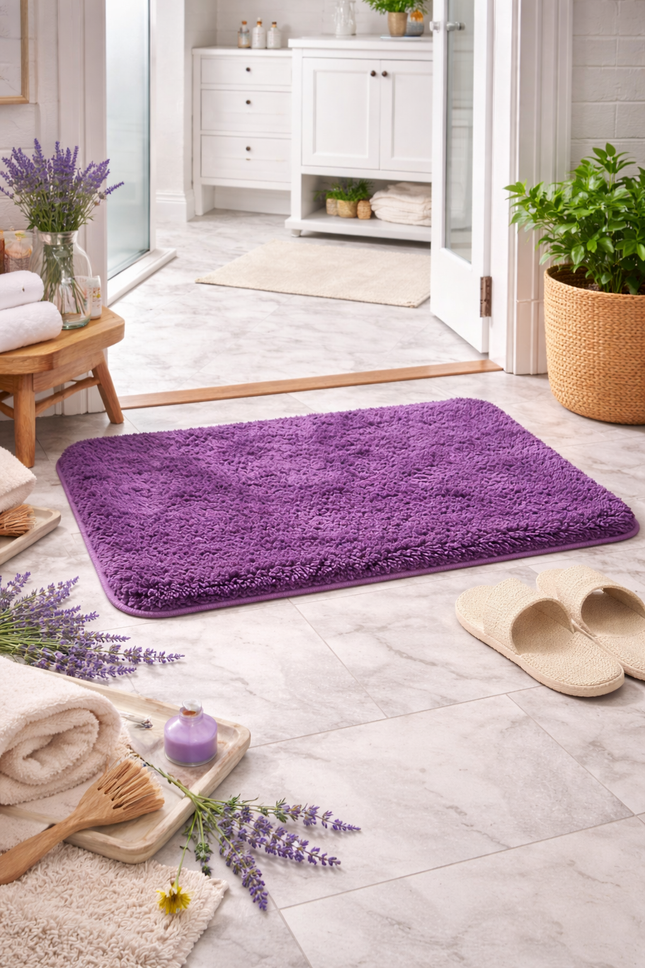 Plum Velvet Plush Bath Mat – Ultra Soft Non-Slip 16" x 24" Bathroom Rug