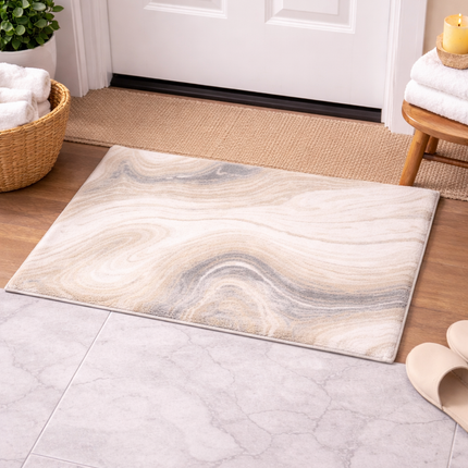 Sand Marble Plush Mat 20" x 32" – Soft Non-Slip Bathroom Rug, Absorbent Marble Pattern Bath Mat, Luxury Neutral Home Decor