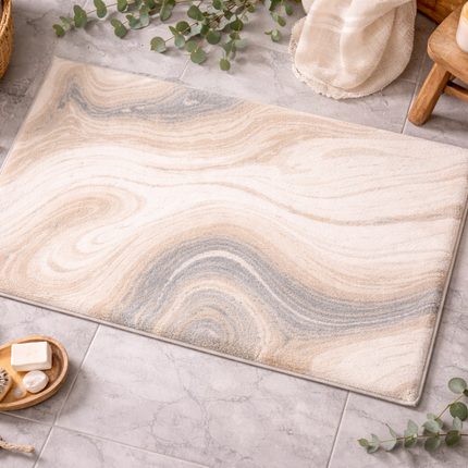 Sand Marble Plush Mat 20" x 32" – Soft Non-Slip Bathroom Rug, Absorbent Marble Pattern Bath Mat, Luxury Neutral Home Decor