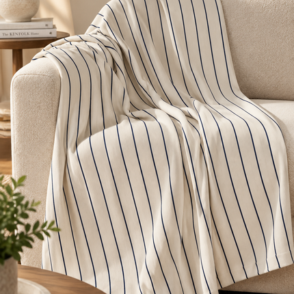 Ivary Navy Pinstripe Throw