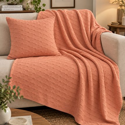 Peach Textured Knit throw.