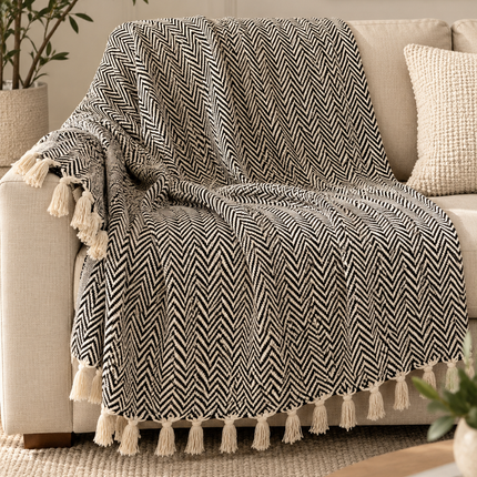 Taupe Floral Knitted Throw