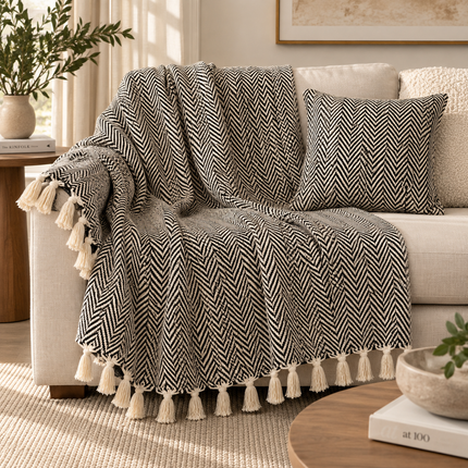 Taupe Floral Knitted Throw