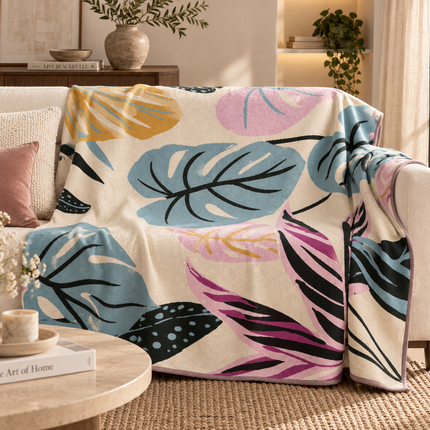 Tropical Leaf Printed Throw .