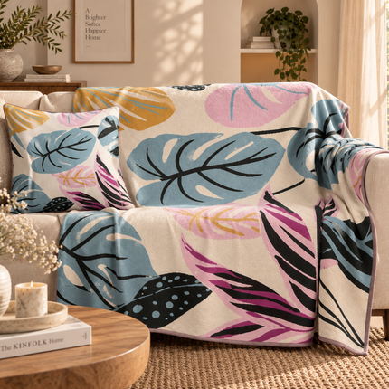 Tropical Leaf Printed Throw .