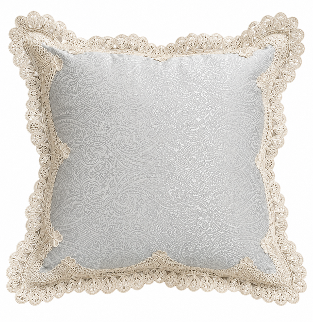 Blush Paisley lace cushion cover 16x16.
