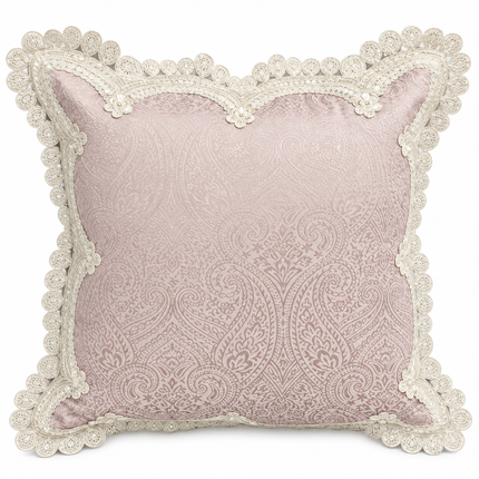 Blush Paisley lace cushion cover 16x16.