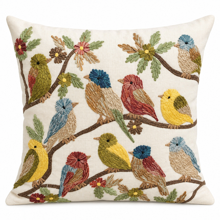 Embroidered Bird cushion 16 x16 .