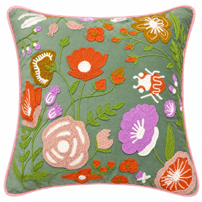 Embroidered Floral cushion cover 16x16.