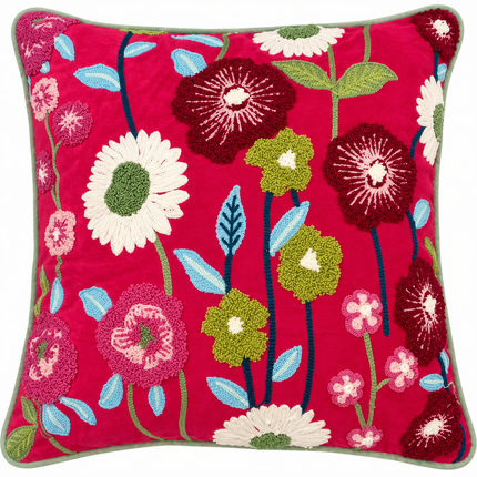 Embroidered Floral cushion cover 16x16.