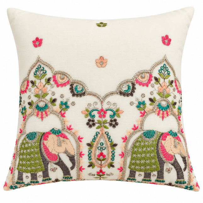 Embroidered Elephant cushion cover 16x16.