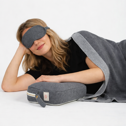 Travel Kit - Organic Cotton Travel Blanket and Eye Mask Set