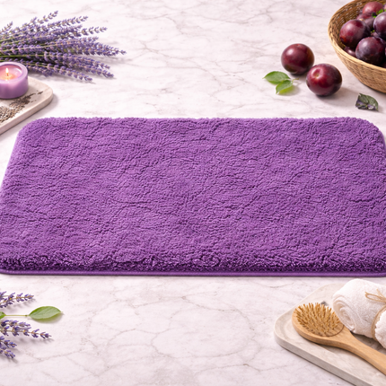 Plum Velvet Plush Bath Mat – Ultra Soft Non-Slip 16" x 24" Bathroom Rug