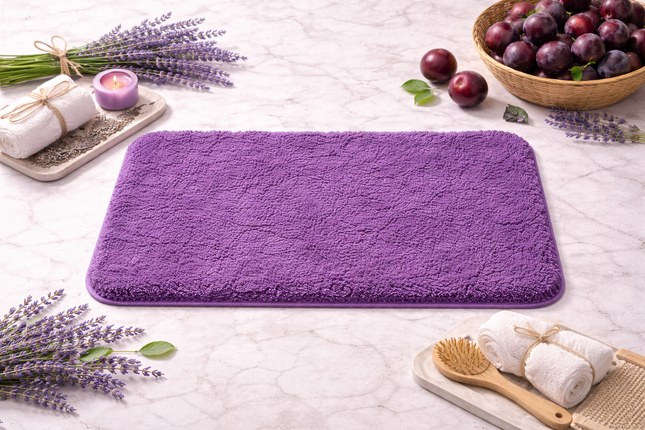Plum Velvet Plush Bath Mat – Ultra Soft Non-Slip 16" x 24" Bathroom Rug