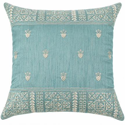Teal embroidered cushion cover 16x16.