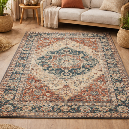 Jaipur |  Vintage Persian Style Medallion Area Rug – Neutral Traditional Carpet - 7x5ft