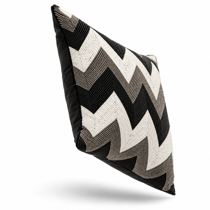 Monochrome ZigZag Beaded Cushion Cover 16x16
