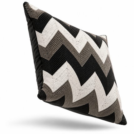 Monochrome ZigZag Beaded Cushion Cover 16x16
