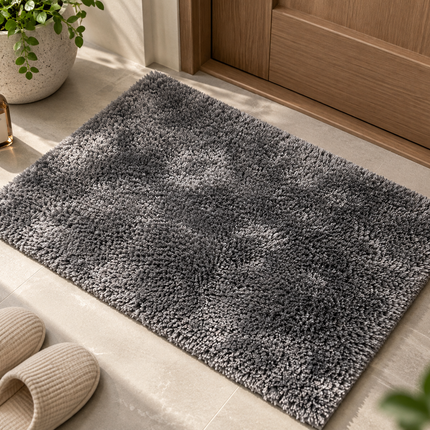 Loom & Linen Plush Shaggy Chenille Doormat – Soft Absorbent Floor Mat for Entrance, Bedroom & Bathroom