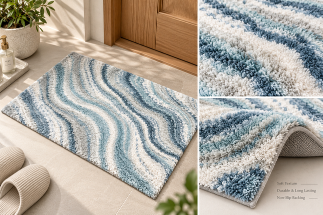 Loom & Linen Marble Chenille Doormat – Soft Absorbent Floor Mat for Entrance, Bedroom & Bathroom