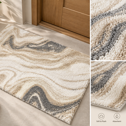 Loom & Linen Marble Chenille Doormat – Soft Absorbent Floor Mat for Entrance, Bedroom & Bathroom - Beige