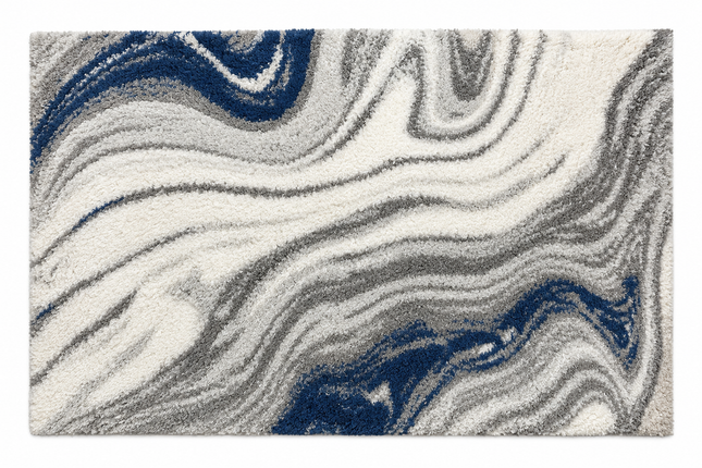 Loom & Linen Marble Chenille Doormat – Soft Absorbent Floor Mat for Entrance, Bedroom & Bathroom - Blue