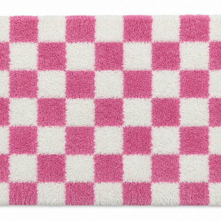 Loom & Linen Checkered Chenille Doormat 20x32”– Soft Absorbent Floor Mat for Entrance, Bedroom & Bathroom - Pink
